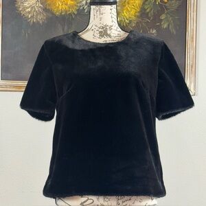 Mo:Vint Womens Black Short Sleeve Velvet Fuzzy Blouse Size Small